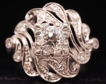 Anillo de compromiso de platino con diamante europeo antiguo de 0,50 ct, circa 1920 - VHK#733