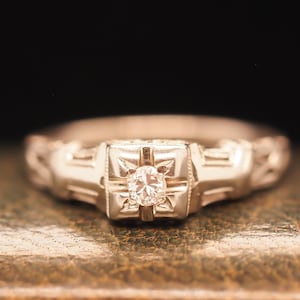 Circa 1930s 18k White Gold “Romance” Diamond Filigree Ring - VHK#697