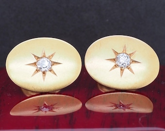 1900s Edwardian 14K Yellow Gold .55cttw Old Mine Diamond Cufflinks - VHK#495