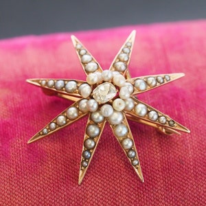 1890s Victorian 14K Gold Old Mine Diamond and Pearl Pendant and Brooch- VHK# 317 -