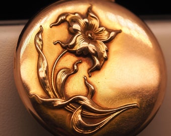 14k Yellow Gold Art Nouveau Floral Locket and Pendant - VHK#689