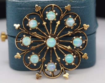 14K Yellow Gold 1960s Opal Floral Brooch and Pin- VHK# 199