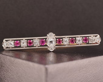 1920 Art Deco Platinum 1.00cttw Old European Diamond Ruby Oval Pin - VHK#410