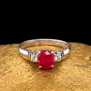 Platinum Ruby and Diamond 3 Stone Engagement Ring - VHK#24