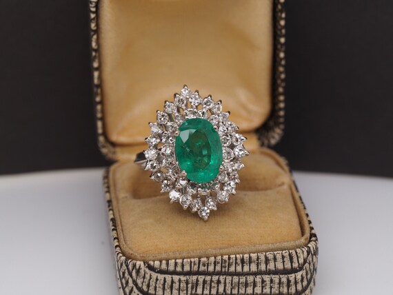 14K White Gold Emerald and Diamond Ring with GIA … - image 1