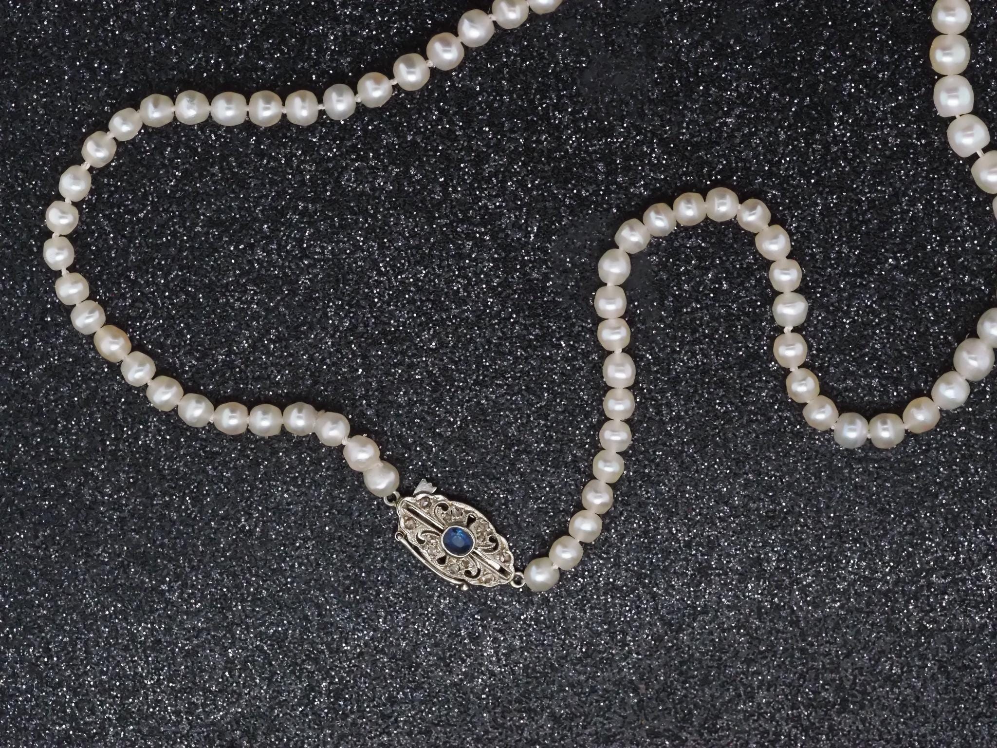 エステート エドワード朝 Gia 天然海水真珠ネックレス & サファイア 
