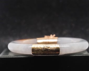 Nachlass 14k Gelbgold Jade Armreif mit Grün und Braun Ton - VHK # 1005A
