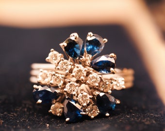 Cocktailring aus 18-karätigem Weißgold mit Saphir und Diamanten – VHK#118a