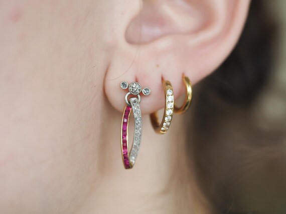 Edwardian Ruby and Diamond Drop Earrings in Gold … - image 4