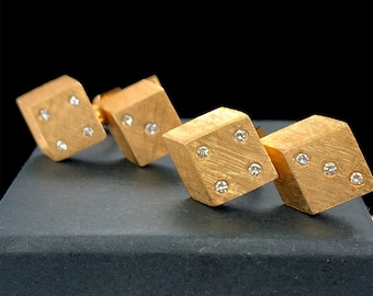14K Yellow Gold and Diamond Dice Cufflinks - VHK#34