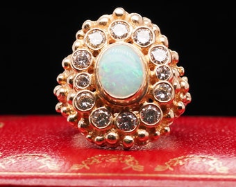 14K Yellow Gold Opal and Diamond Cocktail Ring - VHK#566