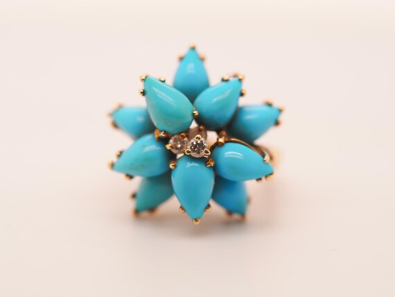 18k Yellow Gold Kurt Wayne Turquoise and Diamond … - image 8