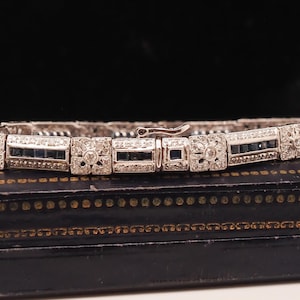 Vintage 18k White Gold Diamond and Sapphire Bracelet - VHK#741a