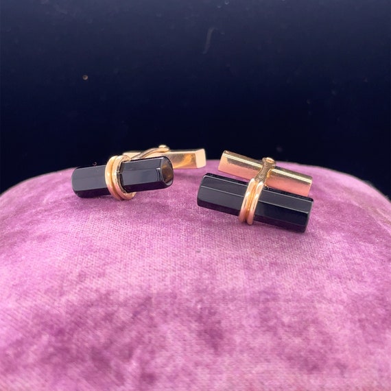 14K Yellow Gold Tiffany & Co Onyx Cufflinks - image 1