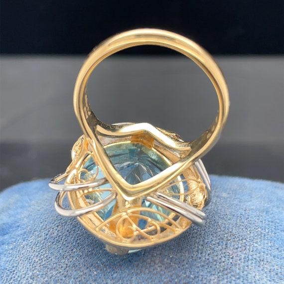 18K Yellow Gold & Platinum 14.50ct Aquamarine and… - image 3