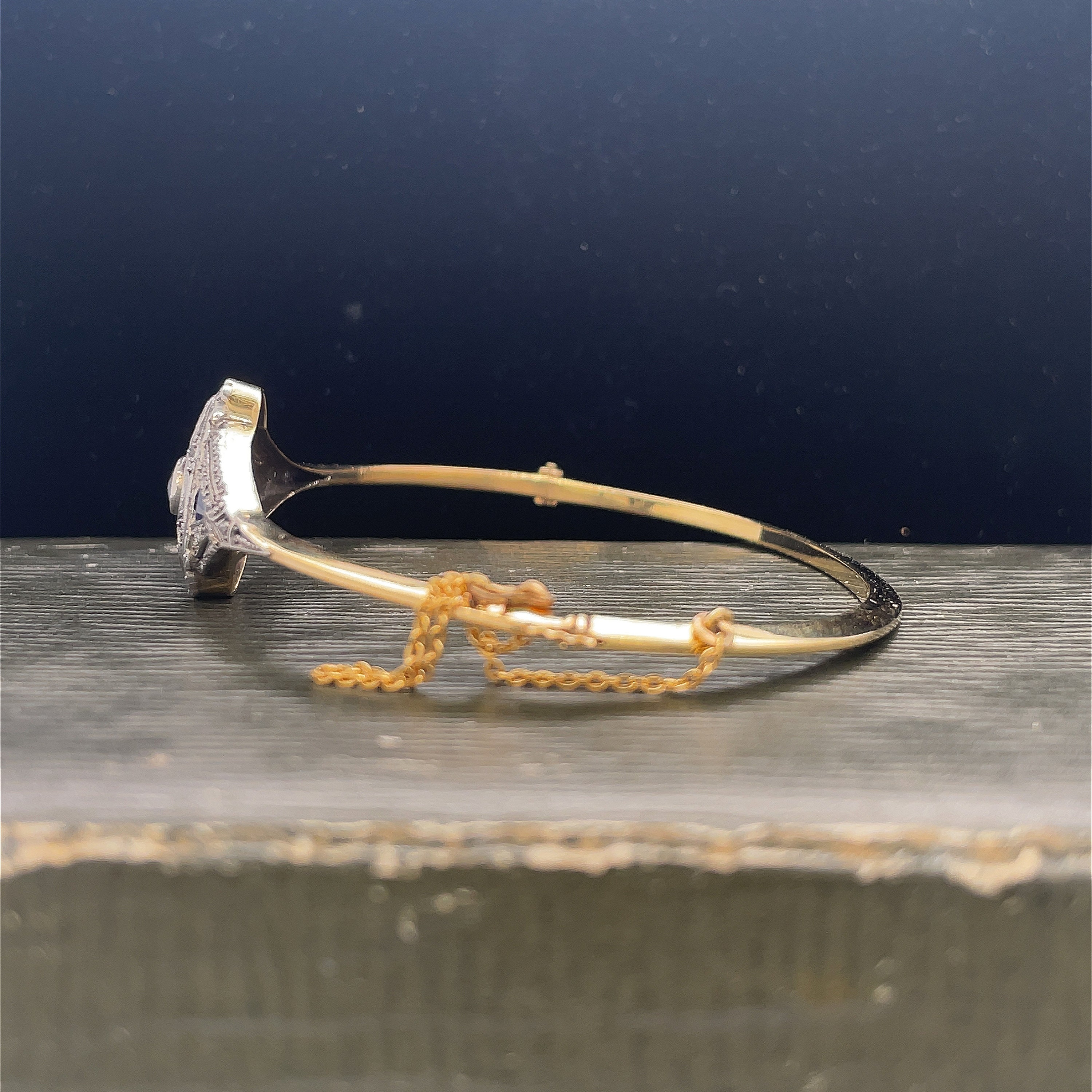 18K Yellow Gold Bangle, Pin & Earrings Set With Diamonds and