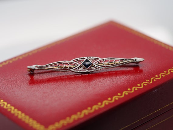 1930s 14K Yellow Gold Art Deco Brooch with Sapphi… - image 3