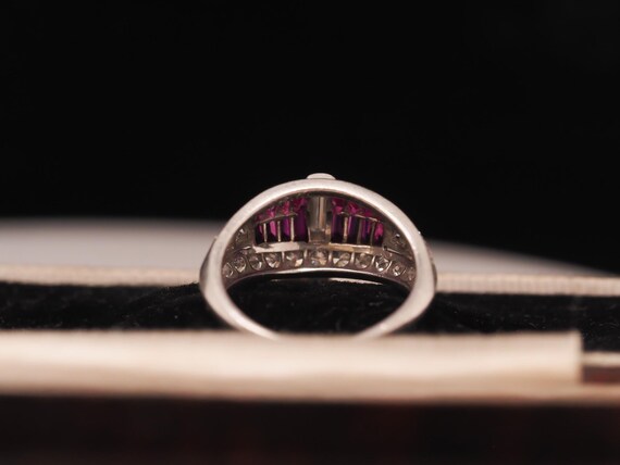 Art Deco Platinum Ruby and Baguette Diamond Ring … - image 4