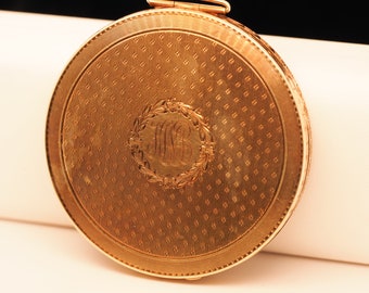 Circa 1900s Edwardian 14K Yellow Gold Compact Gold Case with Engravings