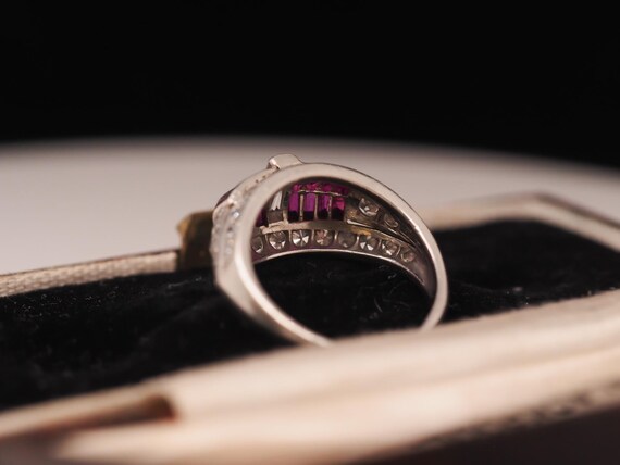 Art Deco Platinum Ruby and Baguette Diamond Ring … - image 6