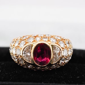 18K Yellow Gold Vintage FOUGERAY Ruby and Diamond Ring with GIA - VHK#141a