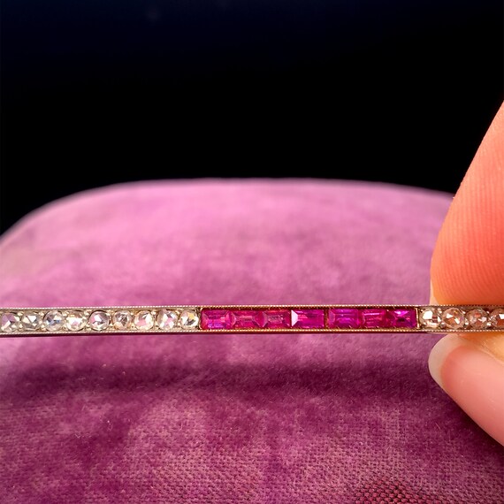Art Deco 14K Rose Gold Ruby, Pearl and Diamond Sw… - image 3