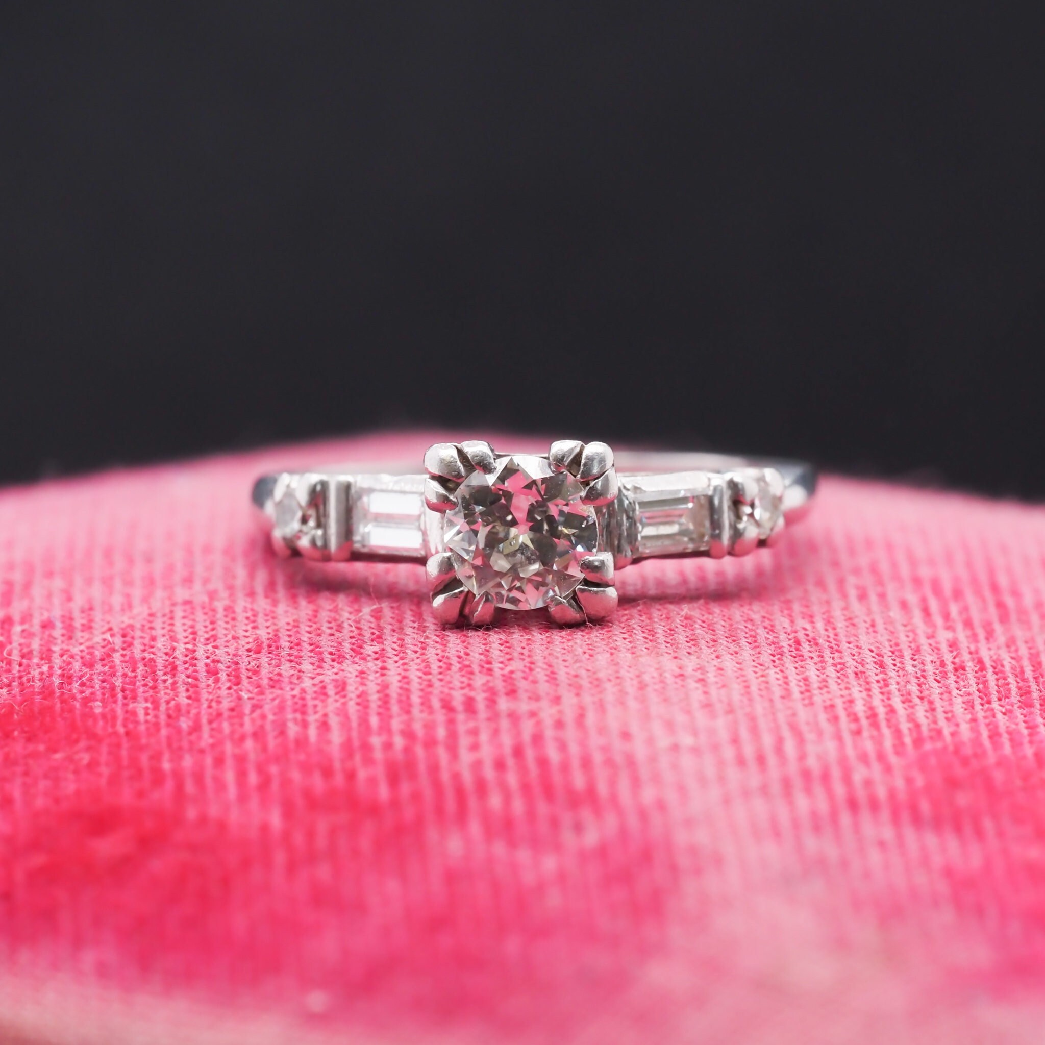Circa 1940s Platinum Vintage .50ct Center Old European Brilliant Engagement Ring- VHK# 365 -