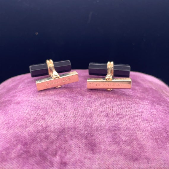 14K Yellow Gold Tiffany & Co Onyx Cufflinks - image 2