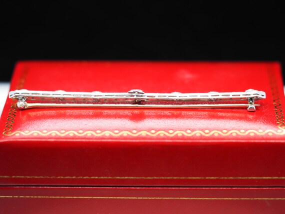 Circa 1920s Platinum and 14K Gold Long Bar Pin wi… - image 2