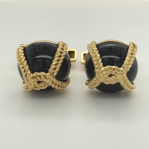 Tiffany and Co Onyx and 14K Yellow Gold Cufflinks