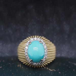 Vintage 18k Yellow Gold Turquoise and Diamond Ring - VHK#95a