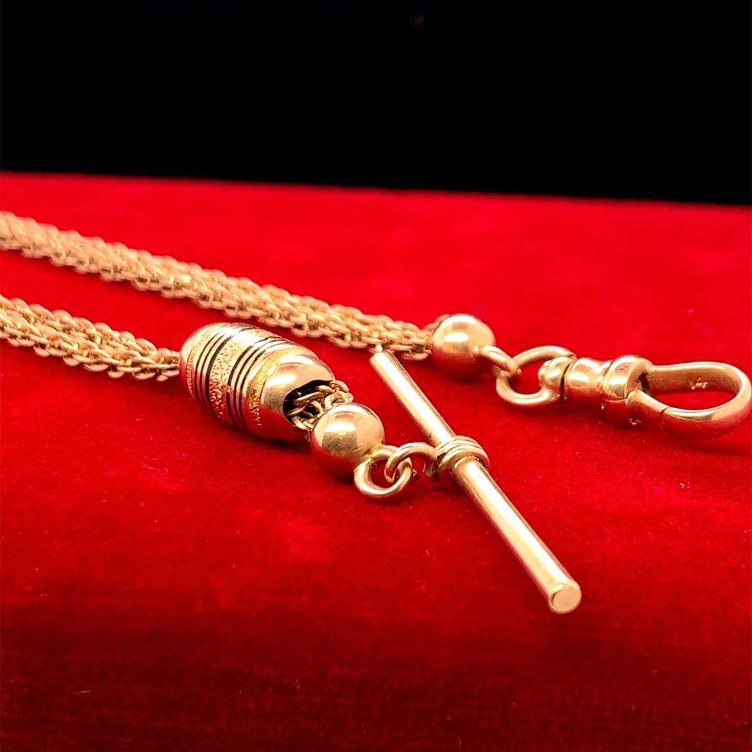 14K Yellow Gold Pocket Watch Double Strand Chain With Enamel Etsy