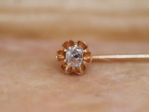 1900 Edwardian 14K Rose Gold .20ct Old Mine Diamond Stick Pin - VHK#417
