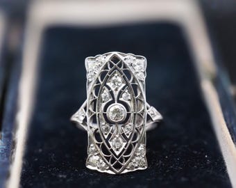 Platinum Edwardian Openwork Filigree Old European Diamond Ring - VHK#890