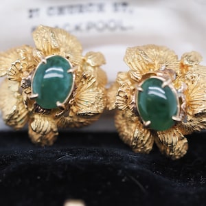 Vintage Marcus & Co. 18k Yellow Gold and Jade Earrings - VHK#812
