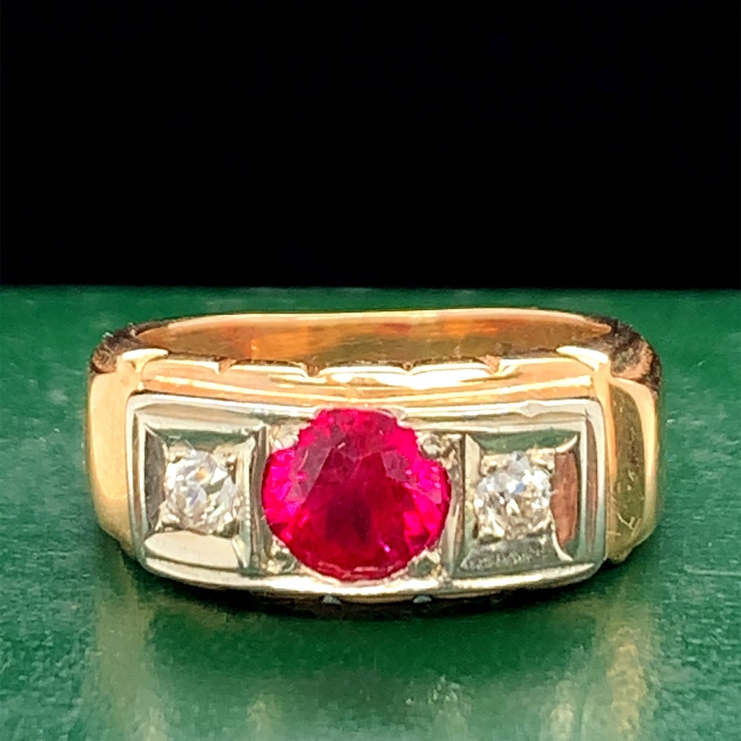 Art Deco 14K Yellow Gold Ruby and Diamond Engagement Ring - 54VHK# - Etsy