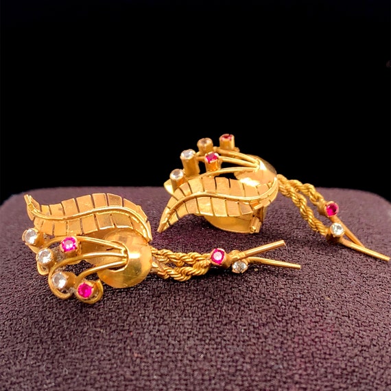 1950s 18k Yellow Gold Diamond Retro Dangle Earrin… - image 2