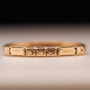 Art Deco 14K Yellow Gold “Bristol” Floral Design Wedding Band - VHK#607