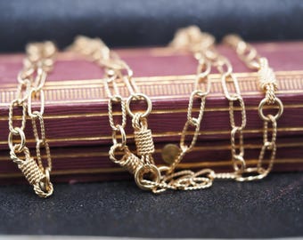 Vintage 14k geelgouden antieke schakelketting met touwknoop - VHK#837a