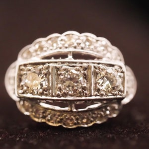 Circa 1930s Platinum Art Deco Three Stone Old European Diamond Ring - VHK#643