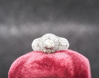 Anillo de compromiso de platino de 0,70 ct con diamantes europeos antiguos, de la década de 1920 - VHK n.º 858