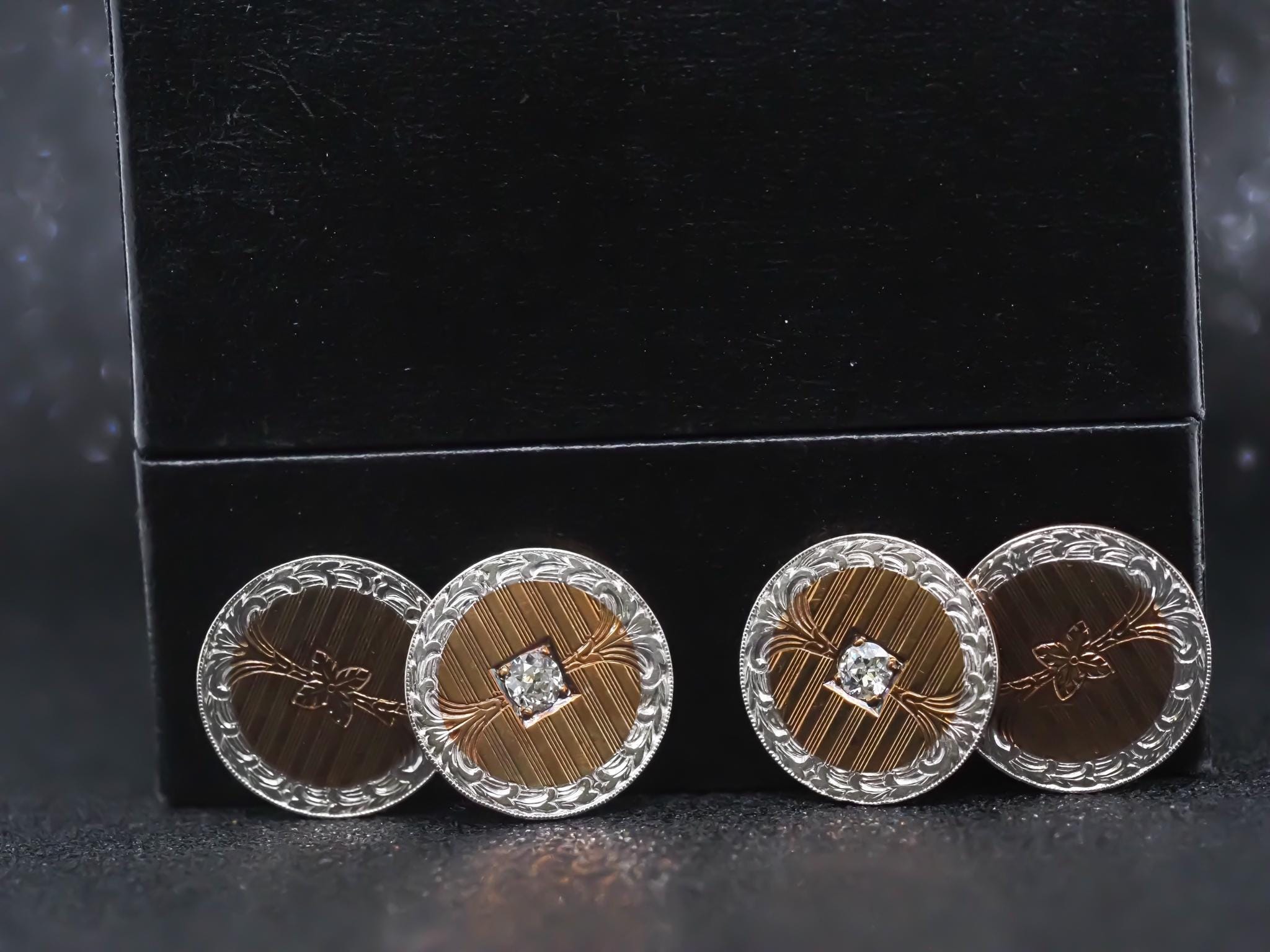 Edwardian Platinum and 14k Yellow Gold Diamond Cufflinks - VHK#877a