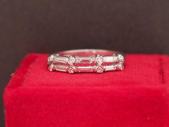 Circa 1930s Platinum Two Row Diamond Wedding Band - image 2