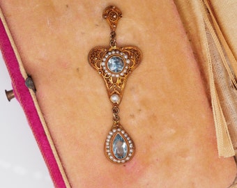 1930s 10K Yellow Gold with Seed Pearls and Zircon Drop Dangling Pendant - VHK#119a