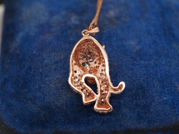 14K Rose Gold Diamond and Emerald Panther Pendant… - image 3
