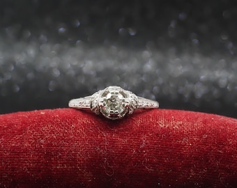 Art Deco Platinum Old European Diamond Engagement Ring - VHK#313a