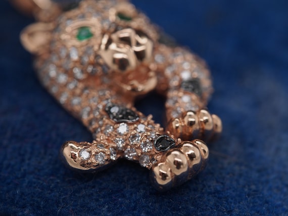 14K Rose Gold Diamond and Emerald Panther Pendant… - image 5
