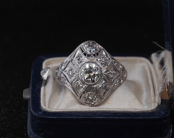Circa 1900s Edwardian Old European Diamond Filigree Ring - VHK#299b