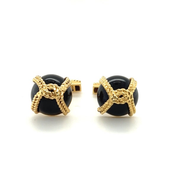 Tiffany and Co Onyx and 14K Yellow Gold Cufflinks