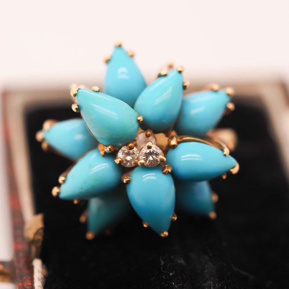 18k Yellow Gold Kurt Wayne Turquoise and Diamond … - image 1